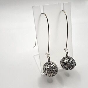 Silver Filigree Ball‎ Earrings – Celtic Style Drop Dangles – Boho Artisan Vibes